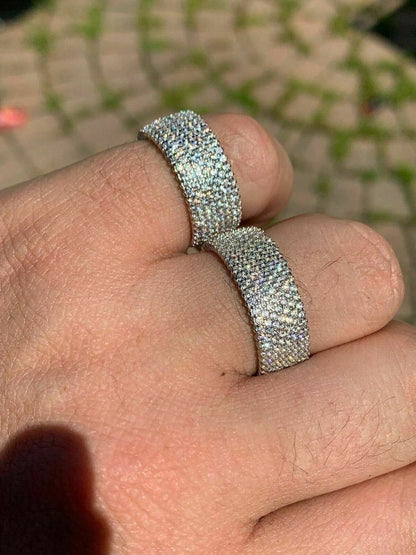 HarlemBling Solid 925 Sterling Silver Iced Eternity Band Wedding Bust Down Pinky Ring Mens