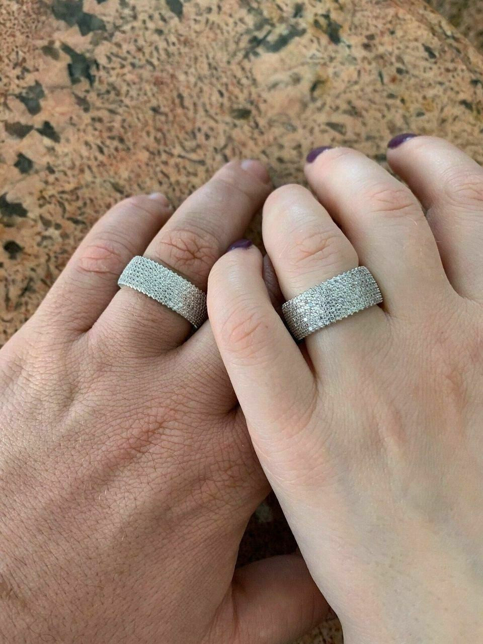 HarlemBling Solid 925 Sterling Silver Iced Eternity Band Wedding Bust Down Pinky Ring Mens