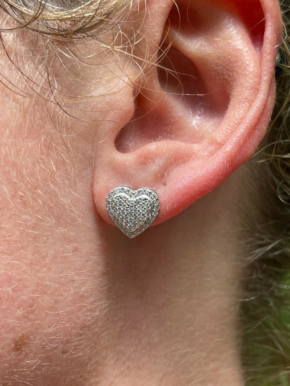 HarlemBling Solid 925 Sterling Silver Iced Heart Stud Earrings Moissanite Pass Diamond Test