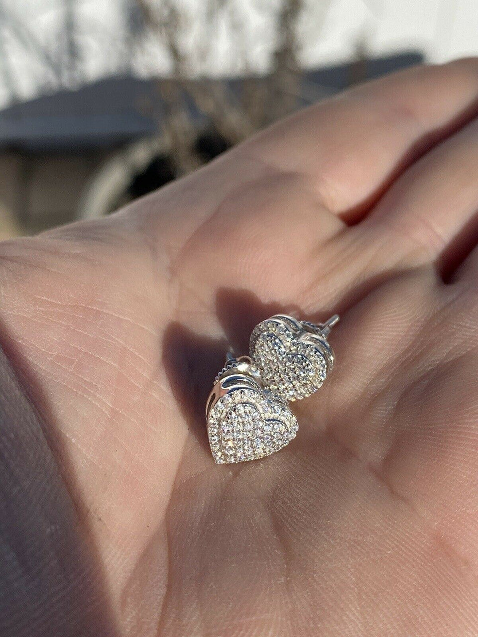 HarlemBling Solid 925 Sterling Silver Iced Heart Stud Earrings Moissanite Pass Diamond Test