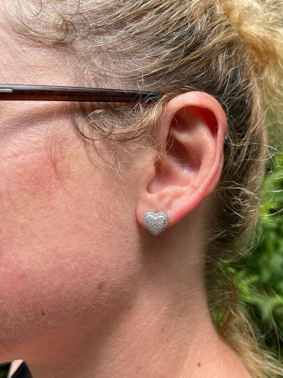 HarlemBling Solid 925 Sterling Silver Iced Heart Stud Earrings Moissanite Pass Diamond Test