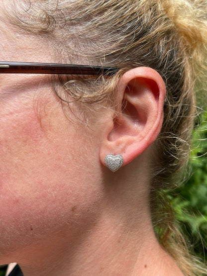 HarlemBling Solid 925 Sterling Silver Iced Heart Stud Earrings Moissanite Pass Diamond Test