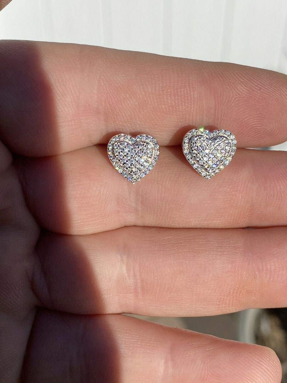 HarlemBling Solid 925 Sterling Silver Iced Heart Stud Earrings Moissanite Pass Diamond Test