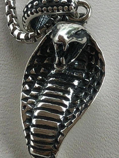 HarlemBling Solid 925 Sterling Silver King Cobra Snake Womens Mens Pendant W 22 Chain
