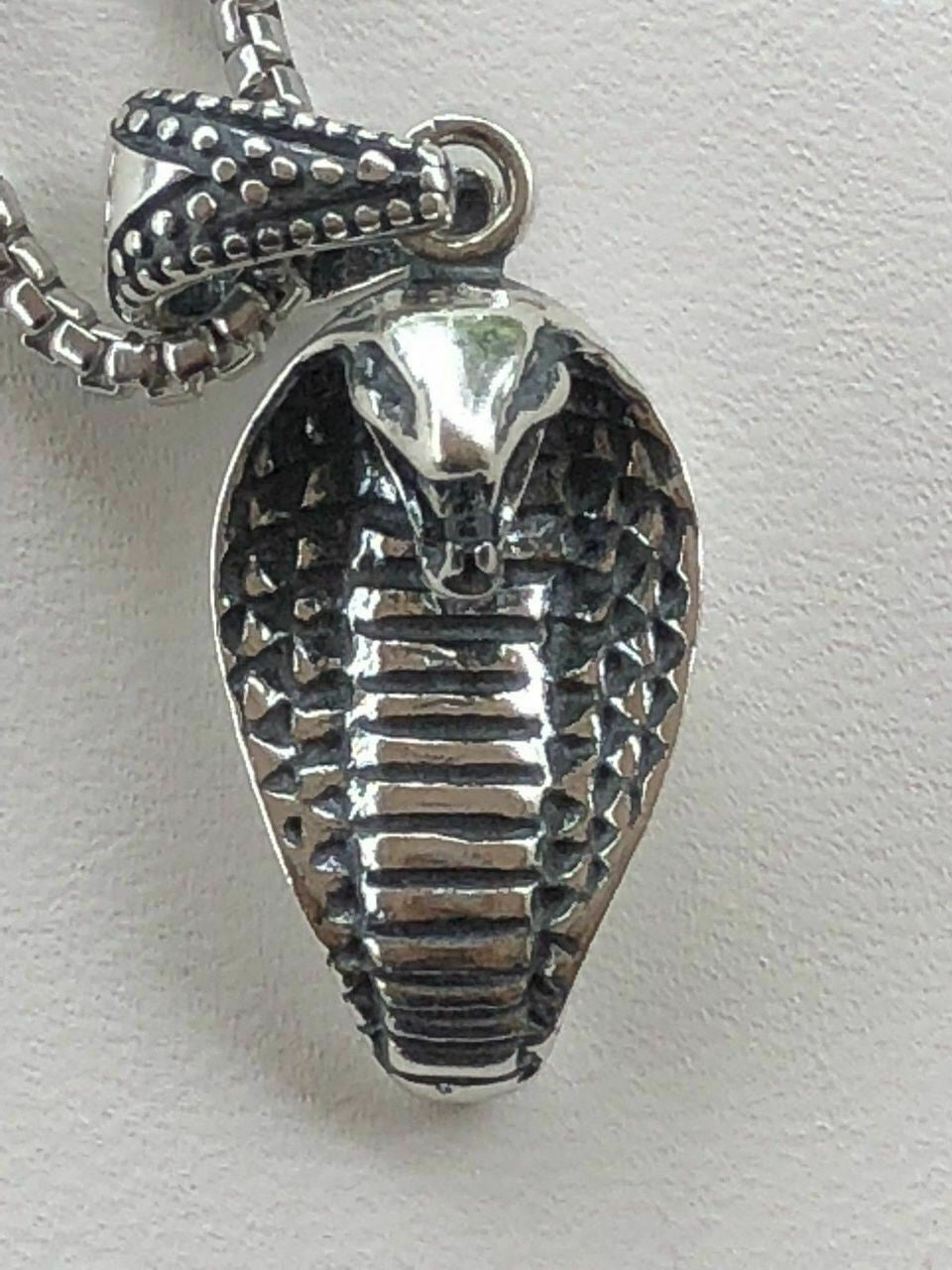 HarlemBling Solid 925 Sterling Silver King Cobra Snake Womens Mens Pendant W 22 Chain
