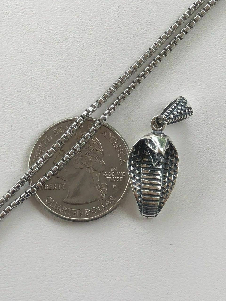 HarlemBling Solid 925 Sterling Silver King Cobra Snake Womens Mens Pendant W 22 Chain