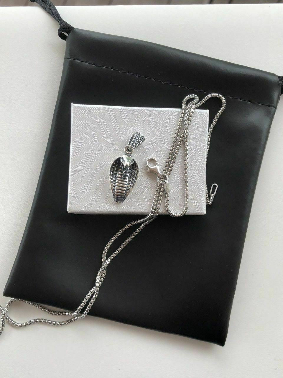 HarlemBling Solid 925 Sterling Silver King Cobra Snake Womens Mens Pendant W 22 Chain