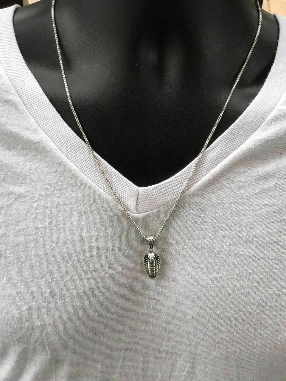HarlemBling Solid 925 Sterling Silver King Cobra Snake Womens Mens Pendant W 22 Chain