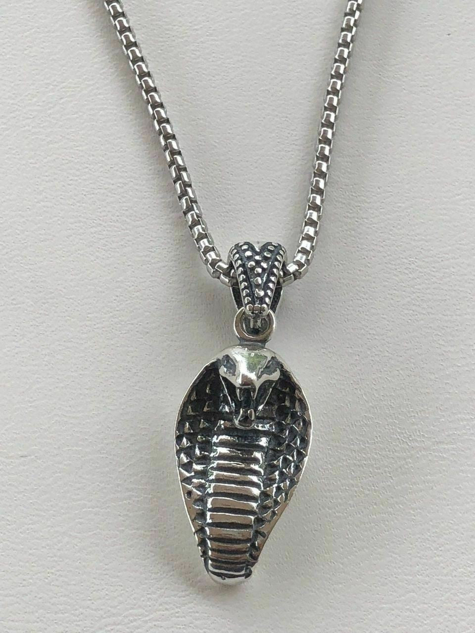 HarlemBling Solid 925 Sterling Silver King Cobra Snake Womens Mens Pendant W 22 Chain