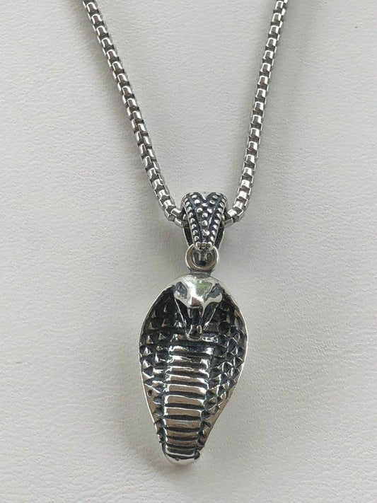 HarlemBling Solid 925 Sterling Silver King Cobra Snake Womens Mens Pendant W 22 Chain