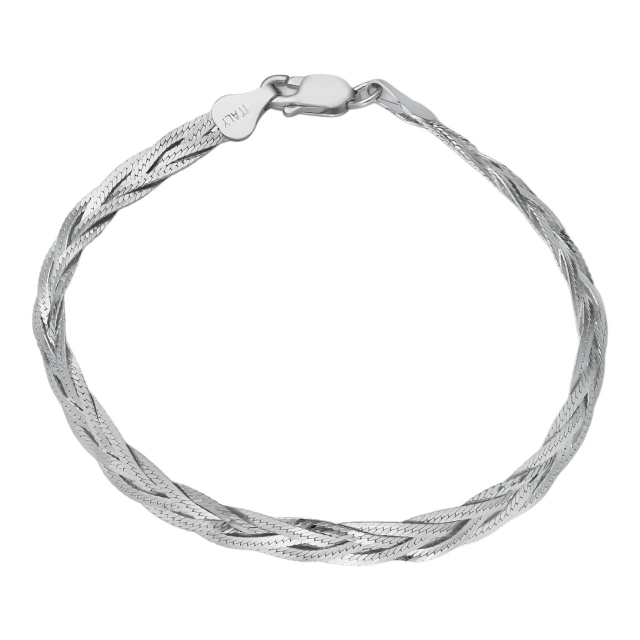 HarlemBling Solid 925 Sterling Silver Ladies 6mm Twisted Braided Herringbone Bracelet ITALY