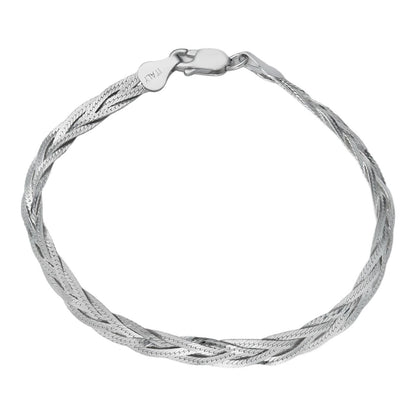 HarlemBling Solid 925 Sterling Silver Ladies 6mm Twisted Braided Herringbone Bracelet ITALY