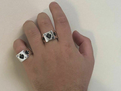 HarlemBling Solid 925 Sterling Silver Men Ace Of Spades Ring Lucky Poker Card Hand Size 7-13