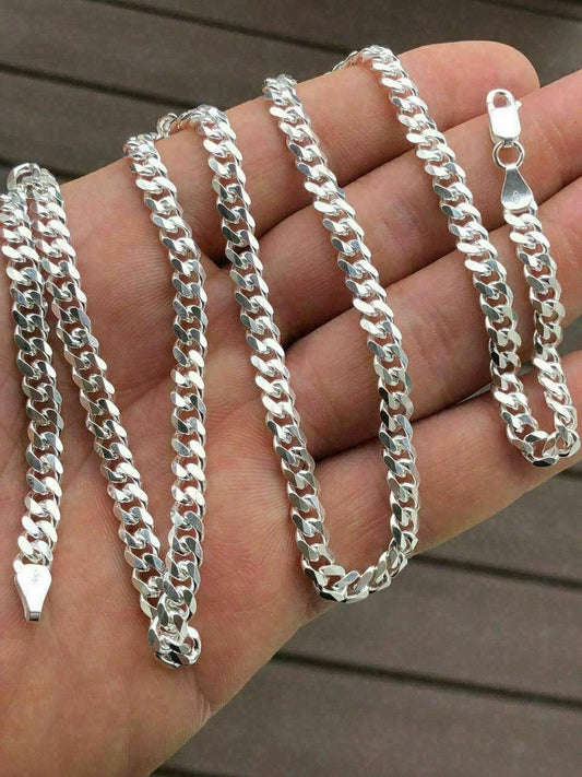 HarlemBling Solid 925 Sterling Silver Mens 5mm Tight Link Miami Cuban Link Chain Heavy ITALY