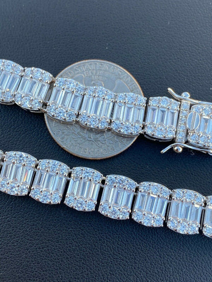 HarlemBling Solid 925 Sterling Silver Mens Baguette Tennis Chain Real Iced Diamond Hip Hop