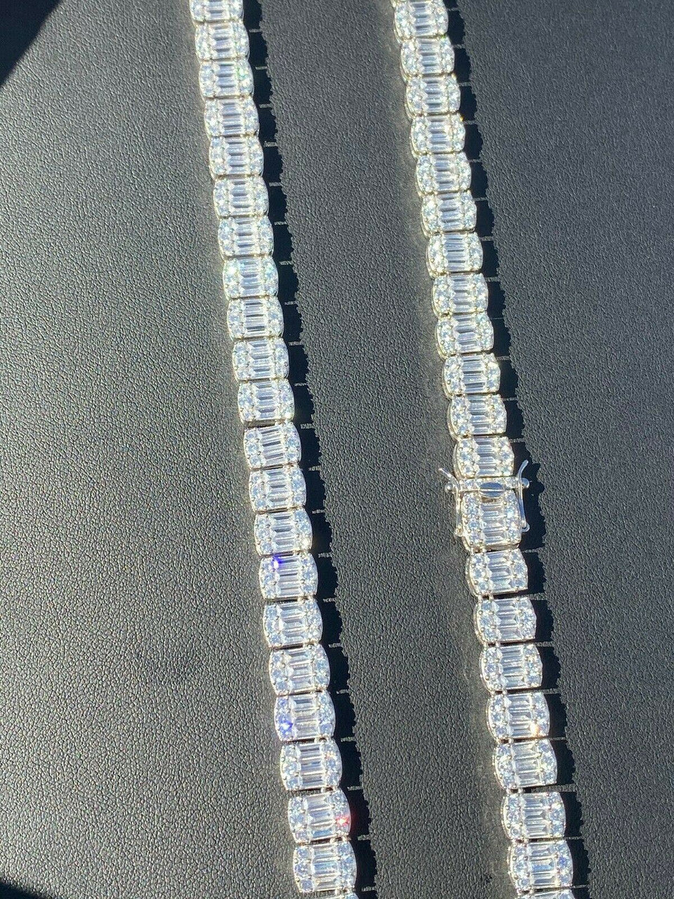 HarlemBling Solid 925 Sterling Silver Mens Baguette Tennis Chain Real Iced Diamond Hip Hop