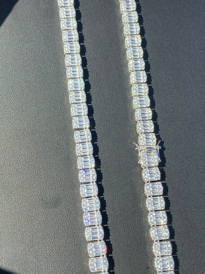 HarlemBling Solid 925 Sterling Silver Mens Baguette Tennis Chain Real Iced Diamond Hip Hop