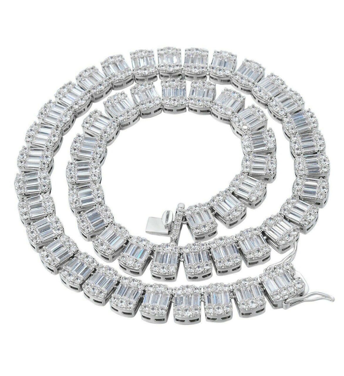 Solid 925 Sterling Silver Men's Baguette Tennis Chain Real Iced