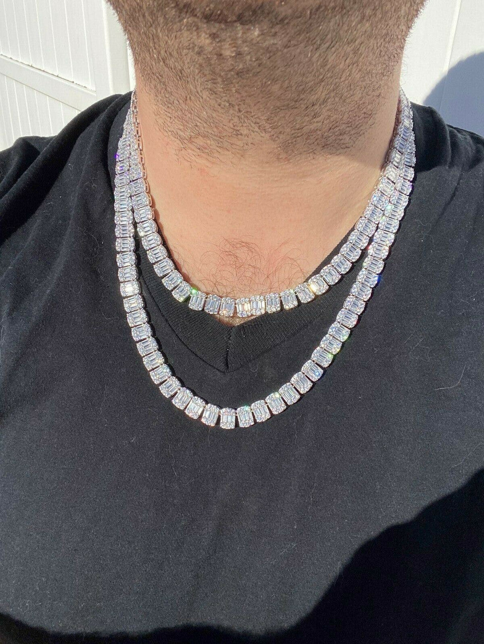 HarlemBling Solid 925 Sterling Silver Mens Baguette Tennis Chain Real Iced Diamond Hip Hop