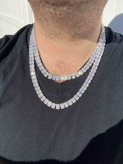 HarlemBling Solid 925 Sterling Silver Mens Baguette Tennis Chain Real Iced Diamond Hip Hop