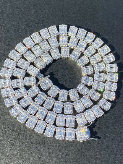 HarlemBling Solid 925 Sterling Silver Mens Baguette Tennis Chain Real Iced Diamond Hip Hop