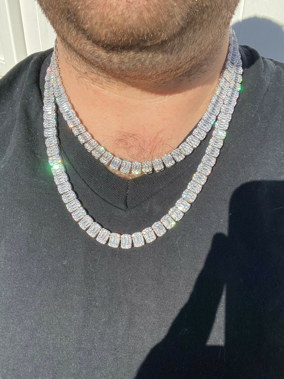 HarlemBling Solid 925 Sterling Silver Mens Baguette Tennis Chain Real Iced Diamond Hip Hop