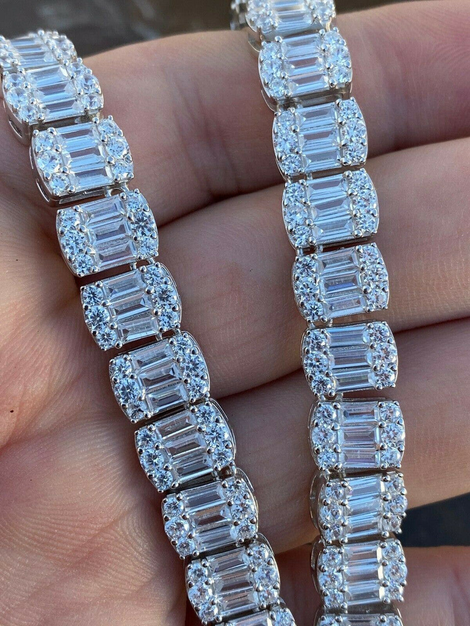HarlemBling Solid 925 Sterling Silver Mens Baguette Tennis Chain Real Iced Diamond Hip Hop