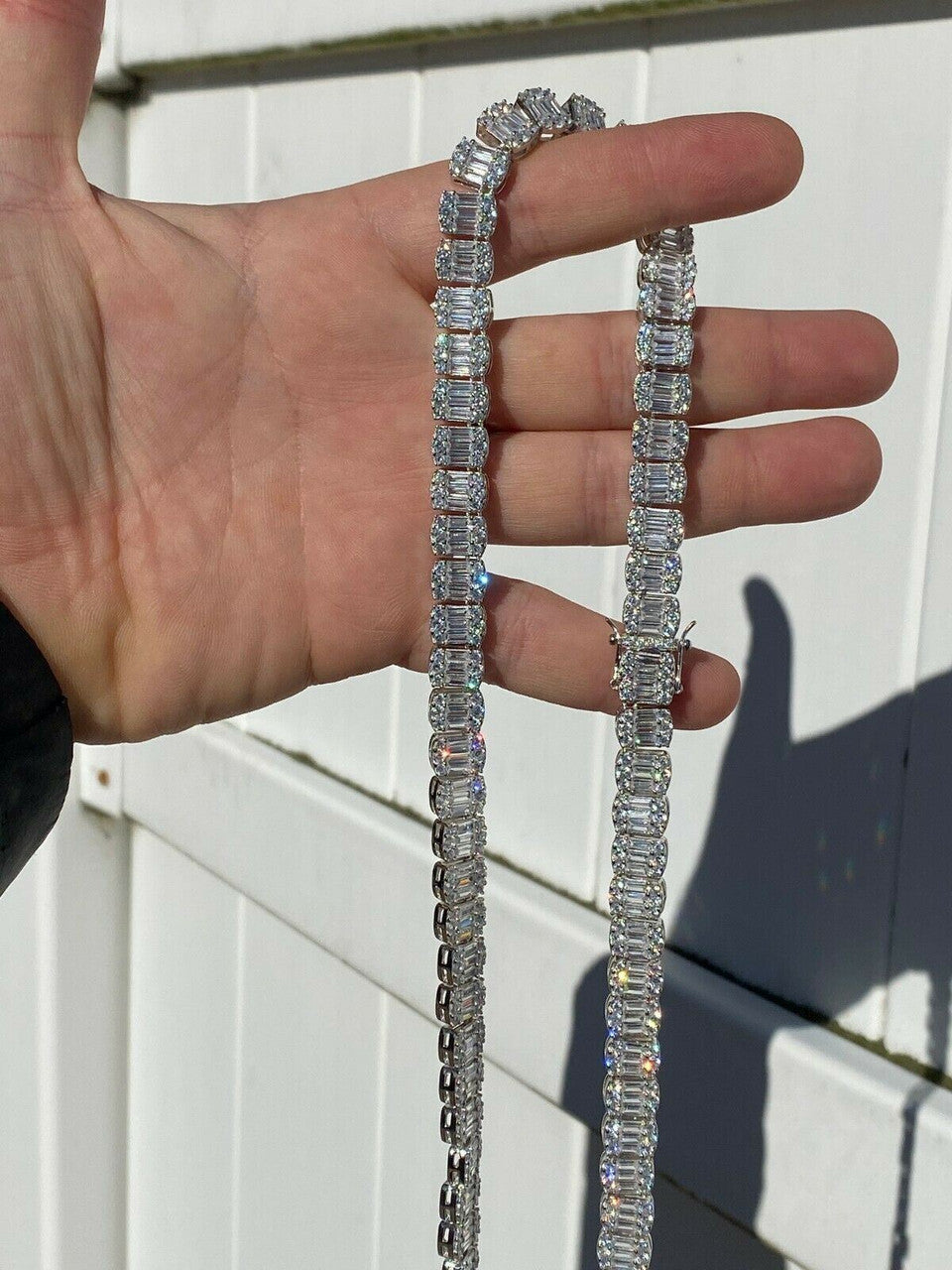 HarlemBling Solid 925 Sterling Silver Mens Baguette Tennis Chain Real Iced Diamond Hip Hop