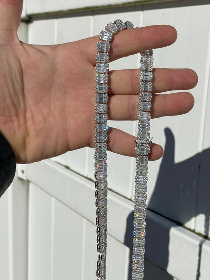 HarlemBling Solid 925 Sterling Silver Mens Baguette Tennis Chain Real Iced Diamond Hip Hop