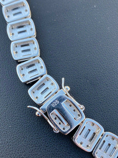 HarlemBling Solid 925 Sterling Silver Mens Baguette Tennis Chain Real Iced Diamond Hip Hop