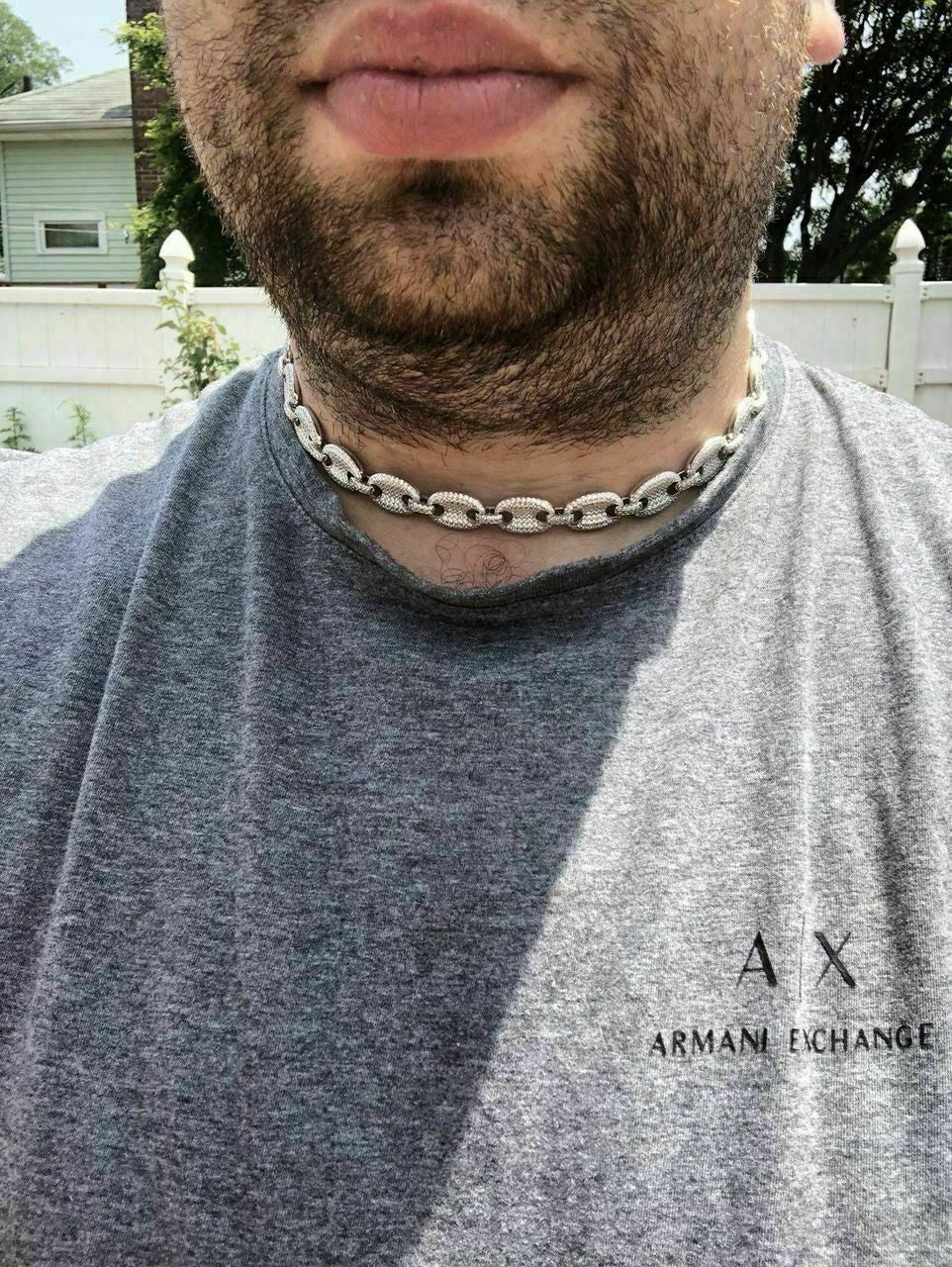 HarlemBling Solid 925 Sterling Silver Mens Gucci Link Choker Chain 18 20 20ct Man Diamond