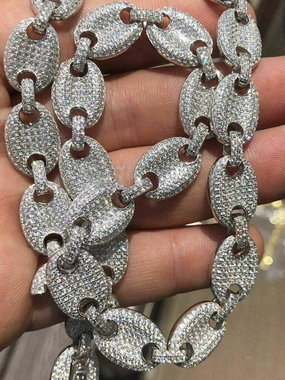 HarlemBling Solid 925 Sterling Silver Mens Gucci Link Choker Chain 18 20 20ct Man Diamond