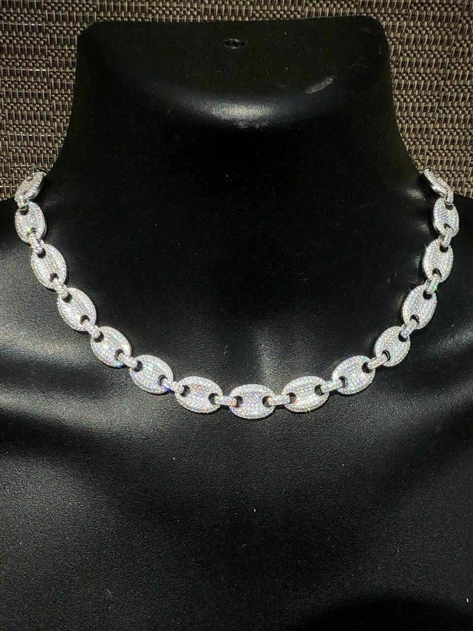 HarlemBling Solid 925 Sterling Silver Mens Gucci Link Choker Chain 18 20 20ct Man Diamond