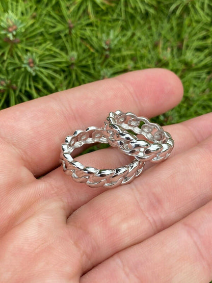 HarlemBling Solid 925 Sterling Silver Mens Ladies 6mm Wedding Band Cuban Link Ring Sz 6-13