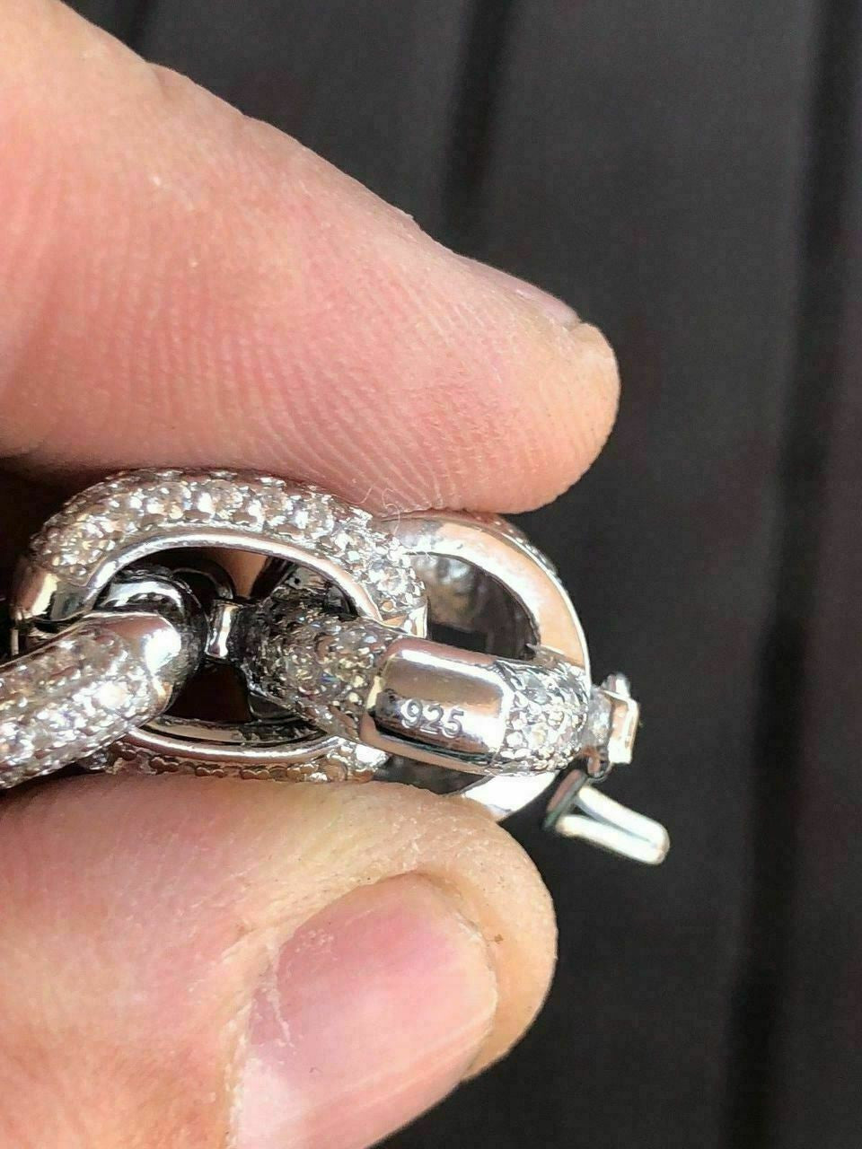 HarlemBling Solid 925 Sterling Silver Mens Thick Heavy Rolo Chain Iced Diamonds Flooded Out