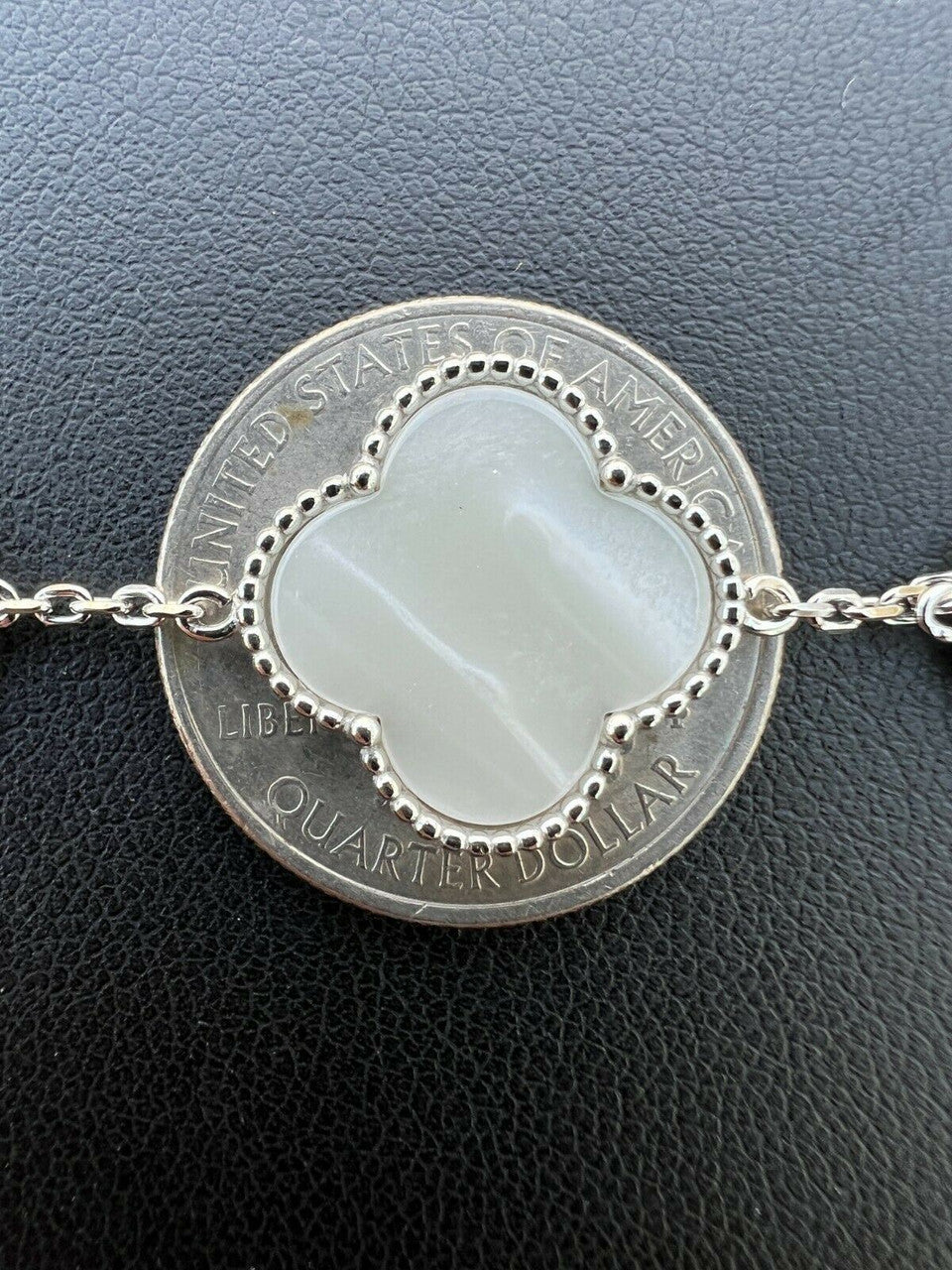 HarlemBling Solid 925 Sterling Silver Mother Of Pearl Leaf Clover Flower Bracelet 6-7.5