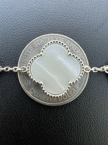 HarlemBling Solid 925 Sterling Silver Mother Of Pearl Leaf Clover Flower Bracelet 6-7.5