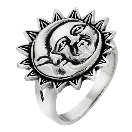 HarlemBling Solid 925 Sterling Silver Oxidized Celestial Crescent Sun & Moon Ring BoHo Ring