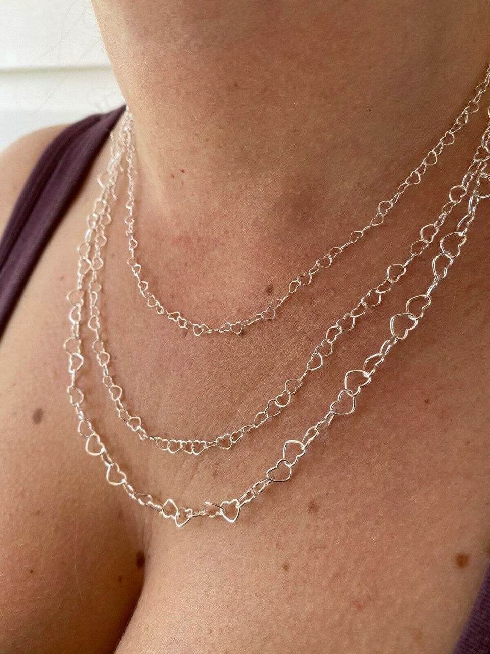 HarlemBling Solid 925 Sterling Silver Paperclip Heart Link Chain Necklace Italy 14 - 24