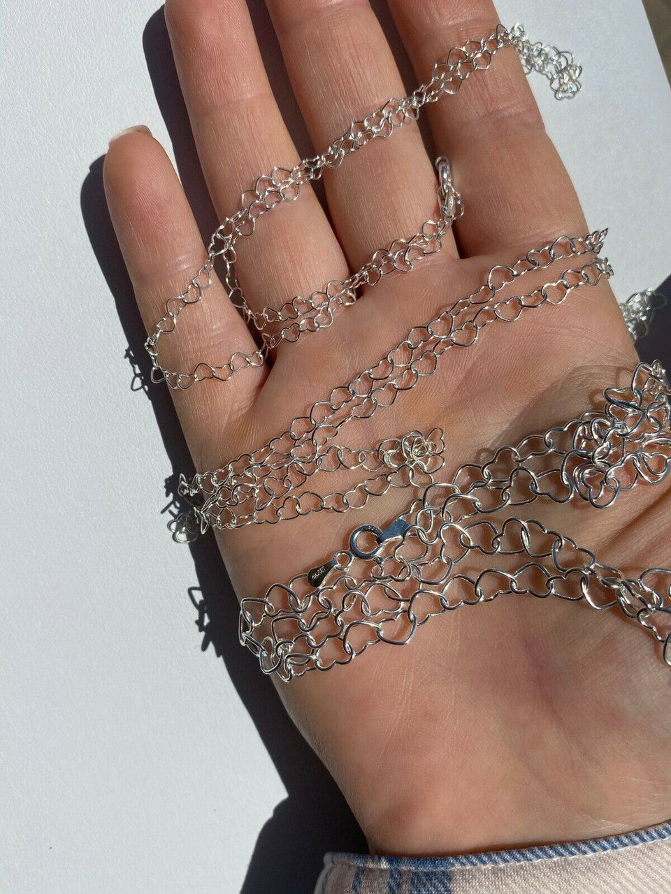 HarlemBling Solid 925 Sterling Silver Paperclip Heart Link Chain Necklace Italy 14 - 24