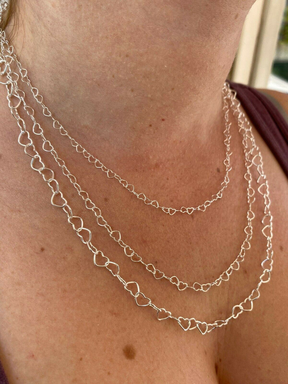 HarlemBling Solid 925 Sterling Silver Paperclip Heart Link Chain Necklace Italy 14 - 24