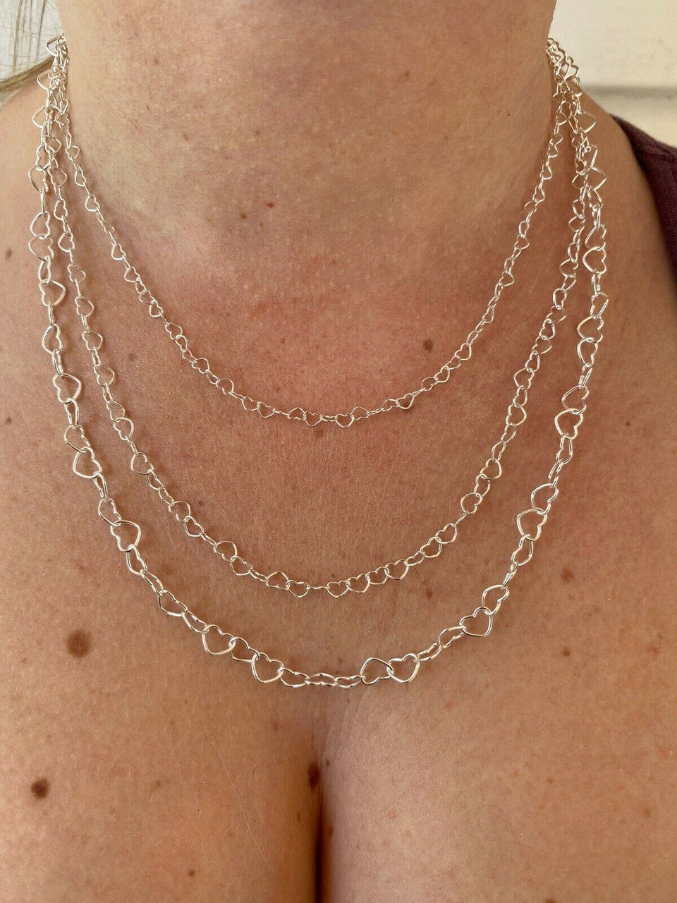 HarlemBling Solid 925 Sterling Silver Paperclip Heart Link Chain Necklace Italy 14 - 24