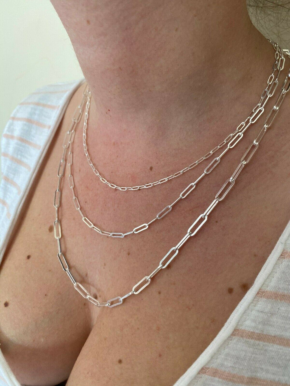 HarlemBling Solid 925 Sterling Silver Paperclip Rolo Chain 2.5mm - 4mm Cable Necklace Italy
