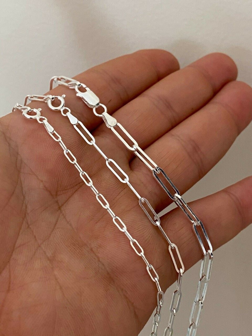 HarlemBling Solid 925 Sterling Silver Paperclip Rolo Chain 2.5mm - 4mm Cable Necklace Italy