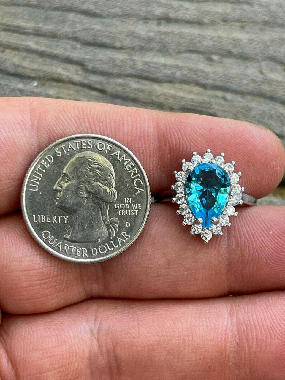 HarlemBling Solid 925 Sterling Silver Pear Shaped Blue Aquamarine and Diamond Cocktail Ring