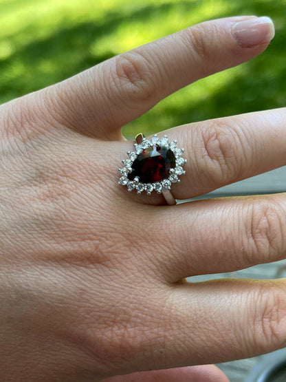 HarlemBling Solid 925 Sterling Silver Pear Shaped Red Ruby and Diamond Promise Cocktail Ring