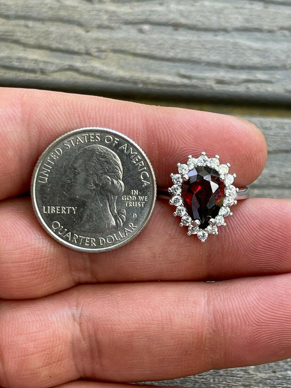 HarlemBling Solid 925 Sterling Silver Pear Shaped Red Ruby and Diamond Promise Cocktail Ring