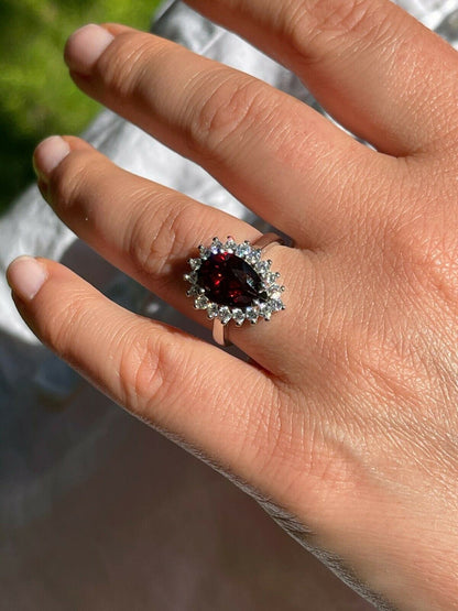 HarlemBling Solid 925 Sterling Silver Pear Shaped Red Ruby and Diamond Promise Cocktail Ring
