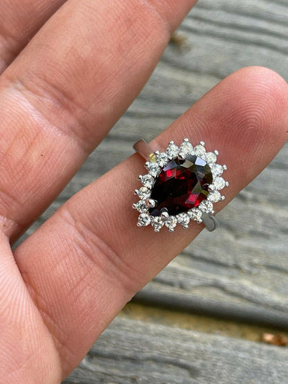 HarlemBling Solid 925 Sterling Silver Pear Shaped Red Ruby and Diamond Promise Cocktail Ring