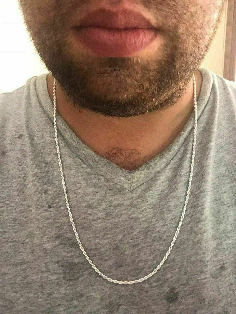 HarlemBling Solid 925 Sterling Silver Rope Chain MADE IN ITALY Mens Womens 2.5mm 16-30